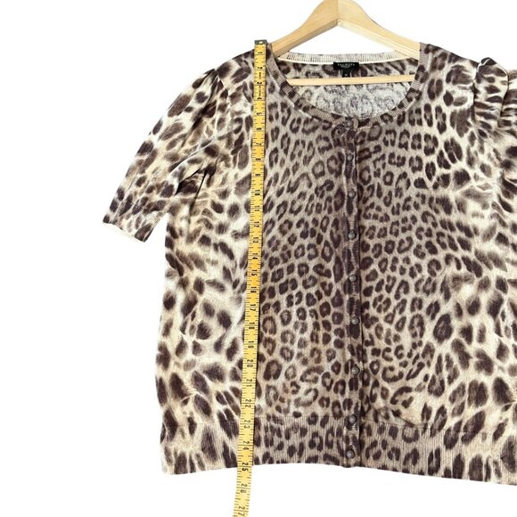 Talbots Leopard Print Sweater Womens Size 1X Brown Knit Elbow Puff Sleeve Office - Picture 10 of 11